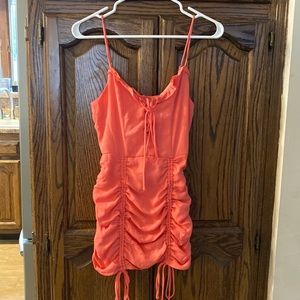 Lucy in the Sky, ruched dress, coral, Size S